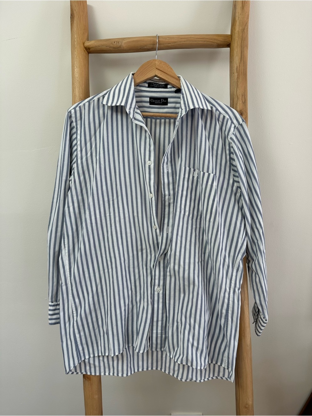 Dior Men’s Vertical Blue & White Striped Dress Shirt